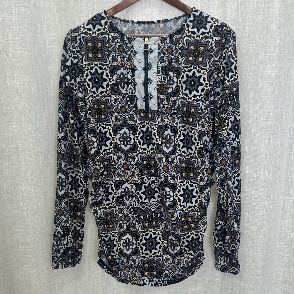 AmberNoon II Geometric Floral Long Sleeve UV Protective Swim Cover Top Size 1X